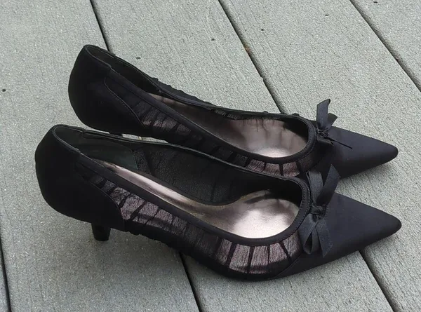 Metaphor Satin and Mesh Pointed Toe Heels with Bow - Image 4