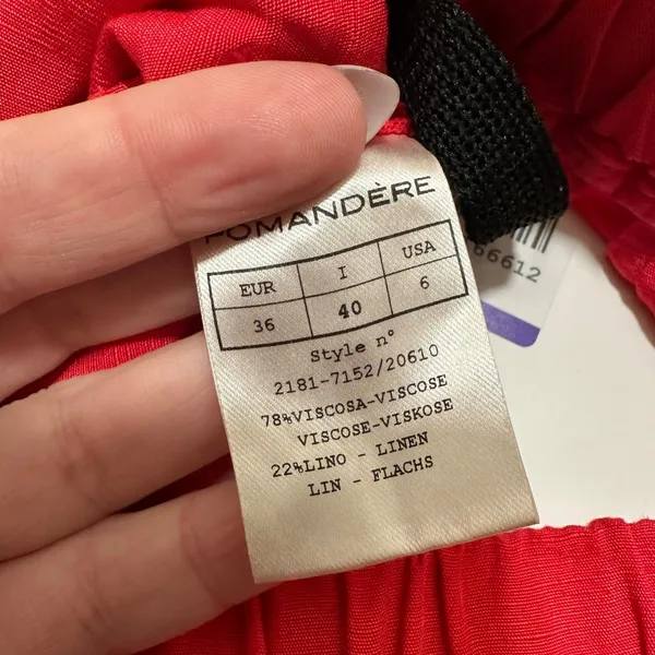 Pomandere | NWT Women's Red Linen Elastic Waist Straight‎ Leg Pants, EU 40, US S - Image 6