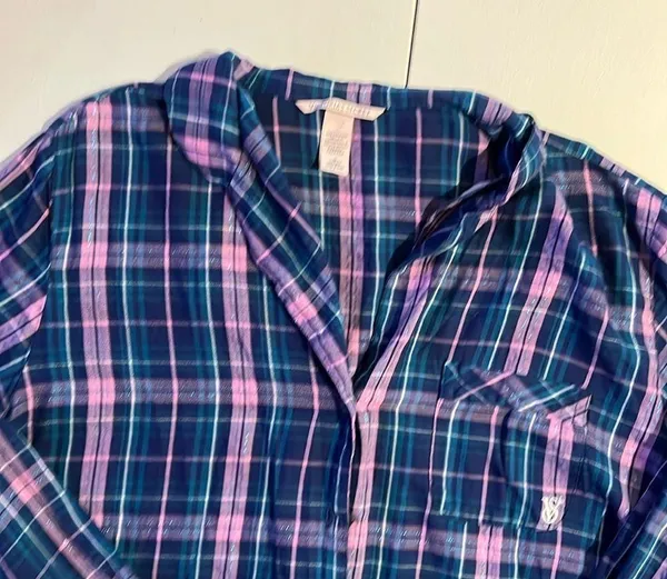 Victoria’s Secret button-down, long sleeve plaid shirt, women’s size medium - Image 2
