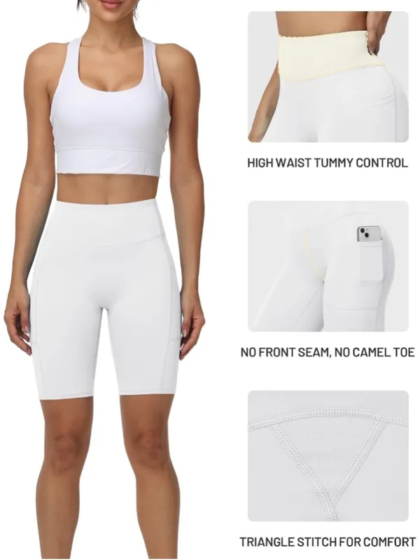 NEW No Front Seam Biker Workout Shorts 8" High Waist Tummy Control Spandex L - Image 5