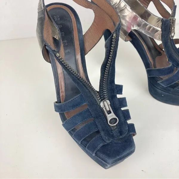 MARNI Blue/Silver Strappy Platform Heels Stiletto Sandals - Size 6.5 - Image 10