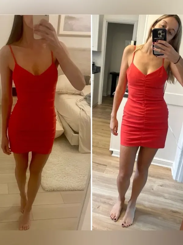 LIKELY Charla Ruched Bodycon Sleeveless Spaghetti Strap Mini Dress Red‎ Size 4 - Image 6