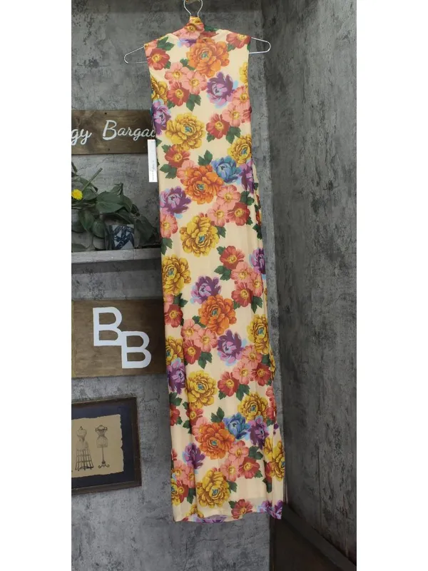 Aqua Womens Mesh Ruched Floral Maxi Dress DI10749BL Yellow Multi S - Image 2