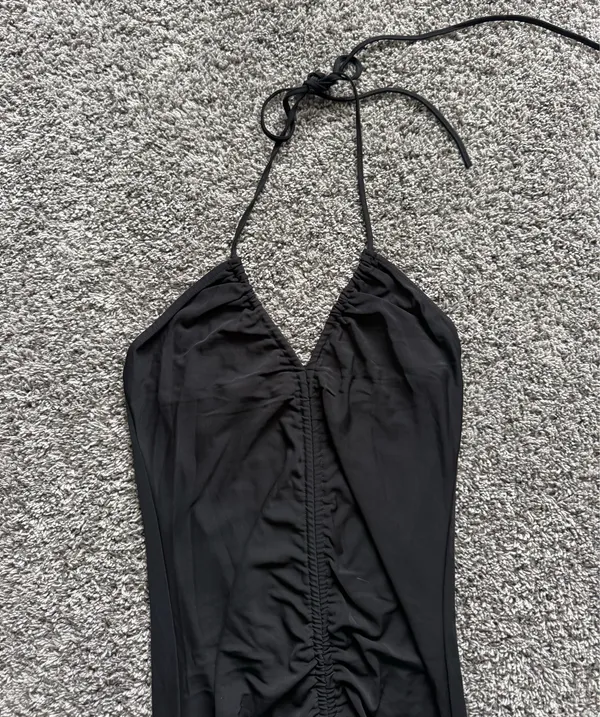 Zara Black Ruched Halter Midi Dress - Image 3