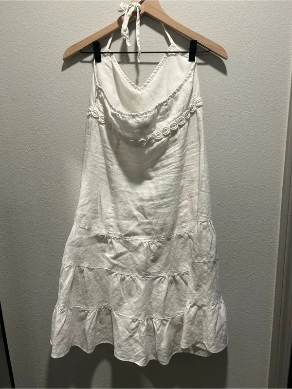 J. Crew Size 6 White Halter Tiered Linen Dress - Image 3