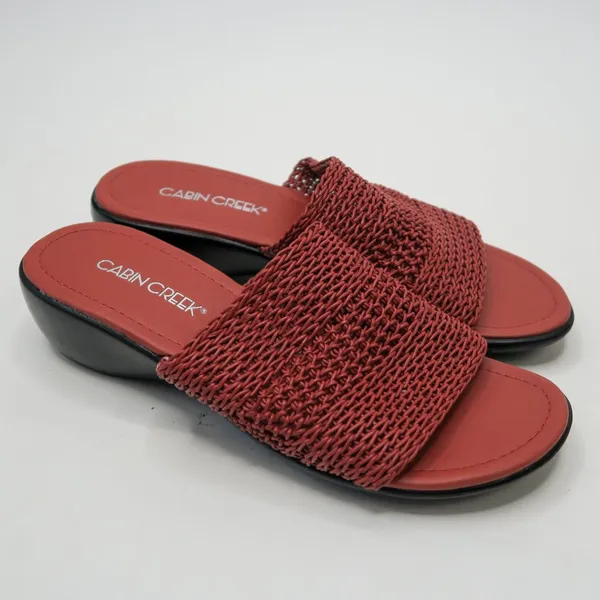 Vintage 90s Cabin Creek Red Woven Wedge Sandals - Image 2