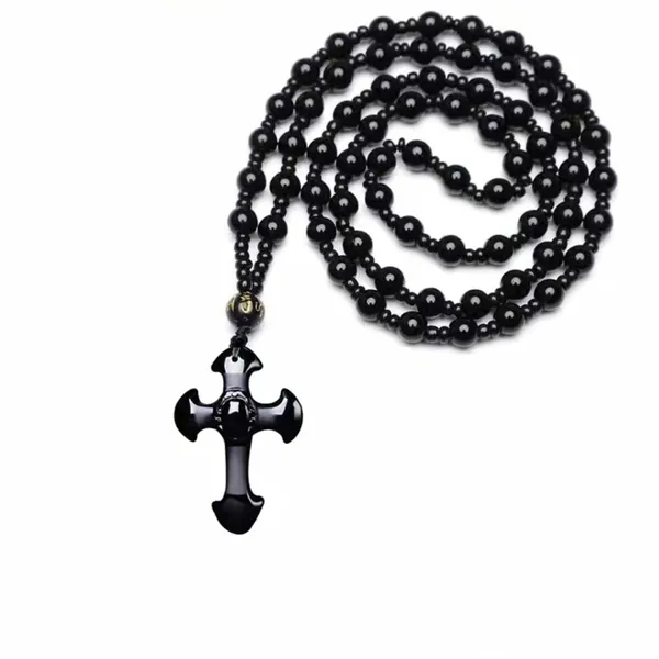 1pc Classic Religious Style Christian Cross Fashion Obsidian Pendant Necklace‎ - Image 6