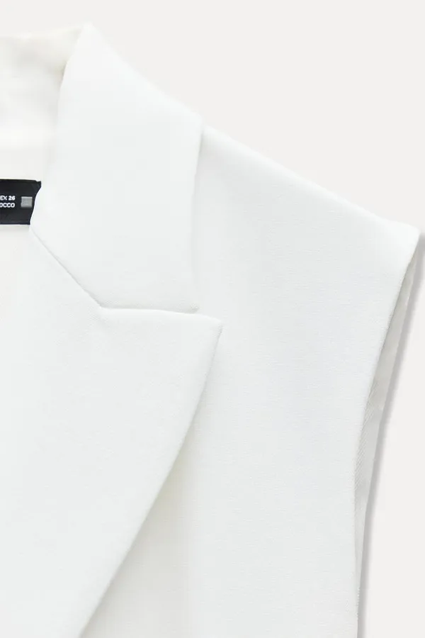 white vest double breasted sleeveless blazer jacket with waist tie - Image 6