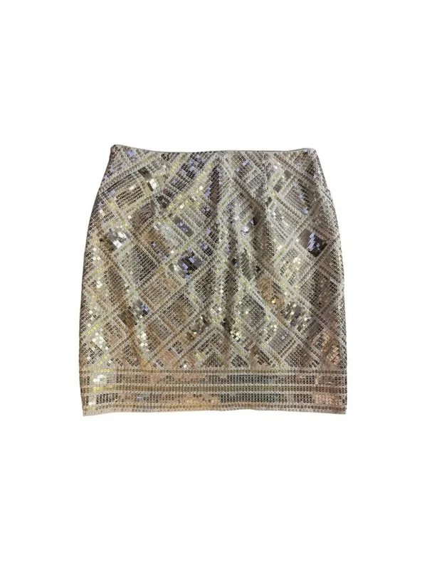 White House Black Market Metallic Sequin Diamond Skirt Womens 6 EUC Tan Gold - Image 4