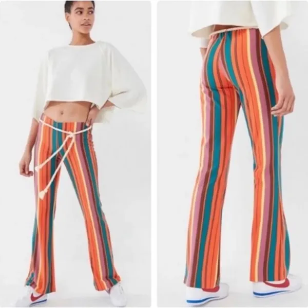 Urban Outfitters Bali Multi-color Striped Low-Rise boho Flare Stretch Pant Si… - Image 2