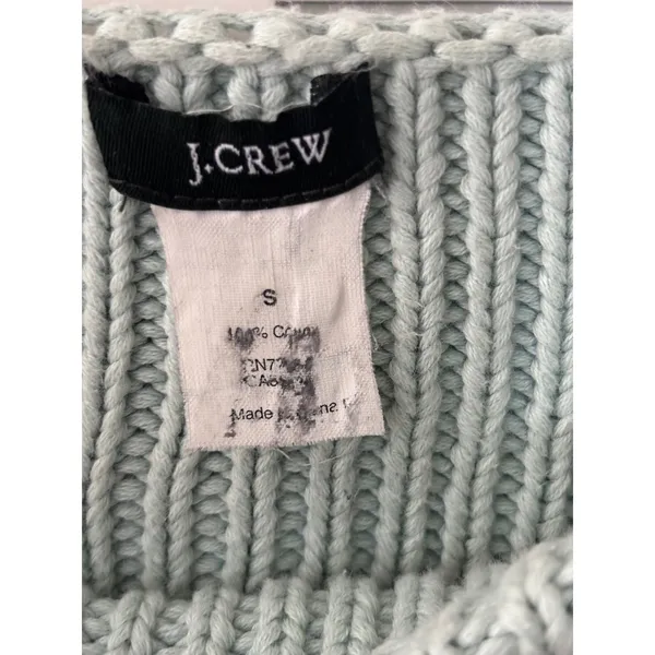 J.Crew Womens Mint Green Navy Blue Striped Cotton Chunky Knit Sweater Size Small - Image 4