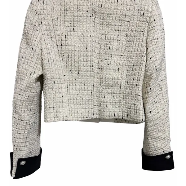 Commense Contrast Cuff Pearl Button Tweed Jacket Apricot Women's Size Small - Image 6