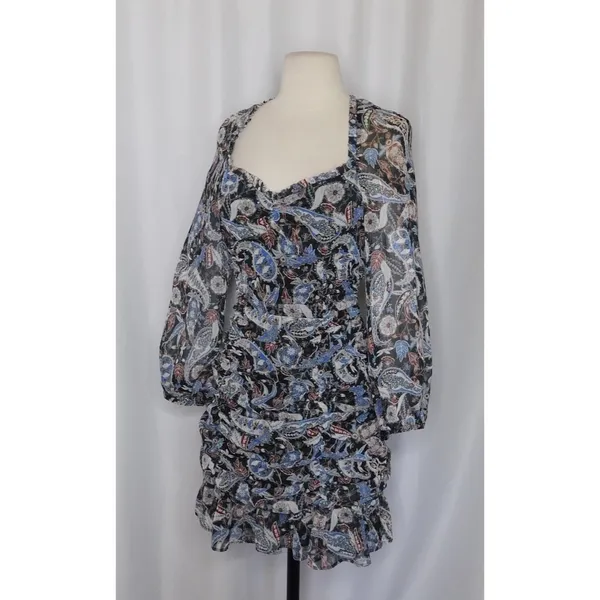 ZARA Paisley Floral Ruched Dress Ruffled Mini Metallic Party Cocktails Small‎ - Image 5