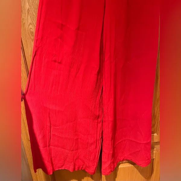 Free People Gia Red Crepe‎ Strapless Flounce Top & Wide Leg Pants Set Size Small - Image 9