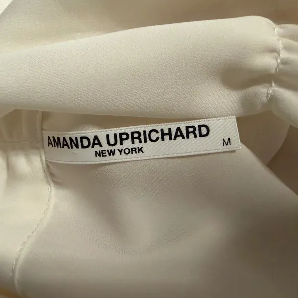 Amanda Uprichard Ivory Cowl Neck Long Sleeve Blouse Gold Button Cuffs Medium - Image 5
