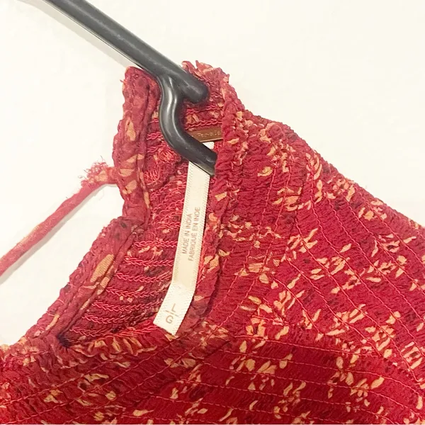 FREE‎ PEOPLE Size Large Roma Floral Smocked Top Ruffle Sheer Balloon Sleeve Top - Image 5