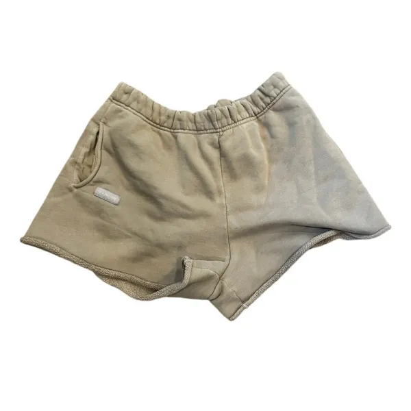 SET ACTIVE Fleece Sweat Shorts Taupe Beige Raw Hem Lounge Athletic Shorts Size L - Image 3