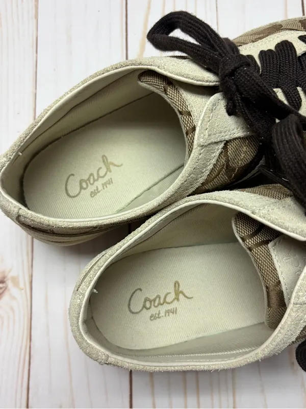 Coach Beyla Tan and Brown Signature Canvas & Suede Sneakers Size 7.5 - VINTAGE - Image 7