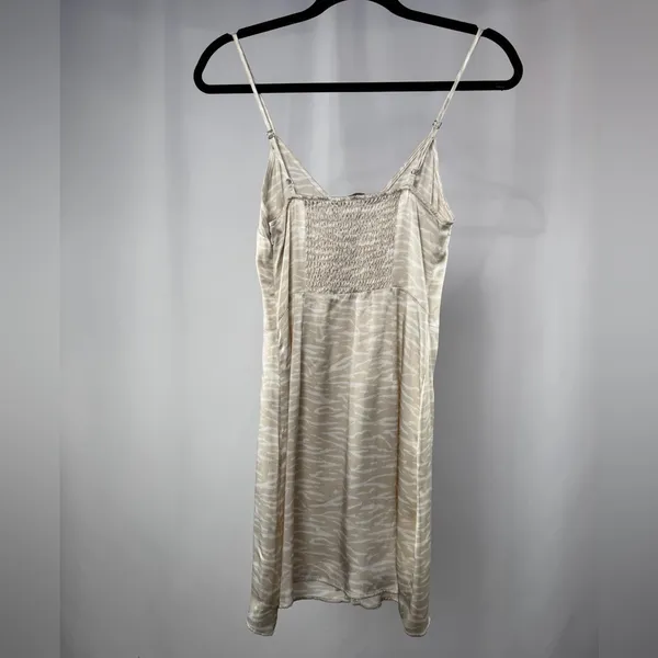 Abercrombie & Fitch Button Up Satin Slip Zebra Mini Dress in Tan‎ Cream Size XS - Image 6