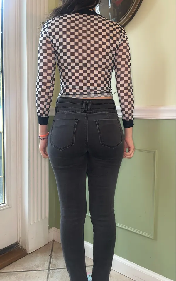 SHEIN checkered sheer 3/4 sleeve top - Image 2