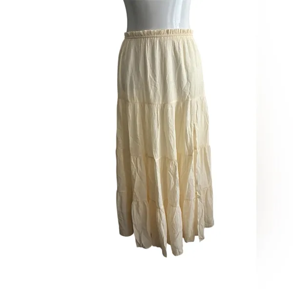 Windsor Cream Front Slit Tiered Maxi Skirt S - Image 2
