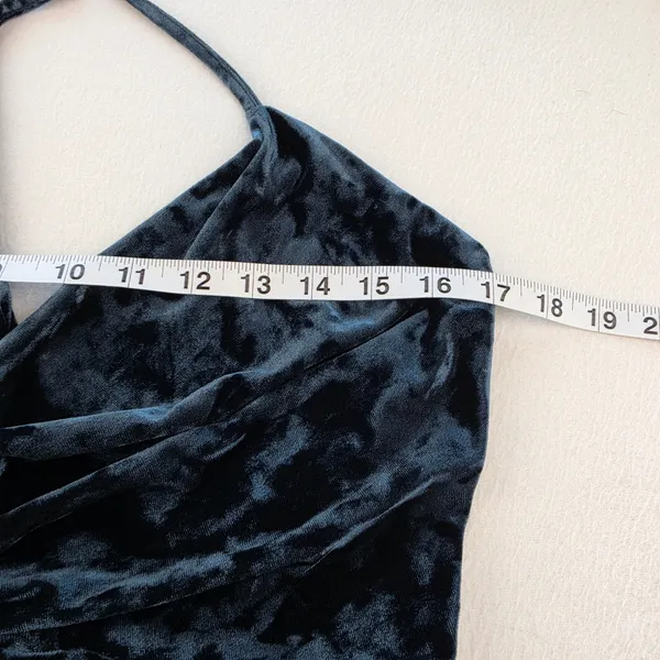 Zara NWT Festive Season Teal Crushed Velvet Twist Front Halter Mini Dress Large - Image 7