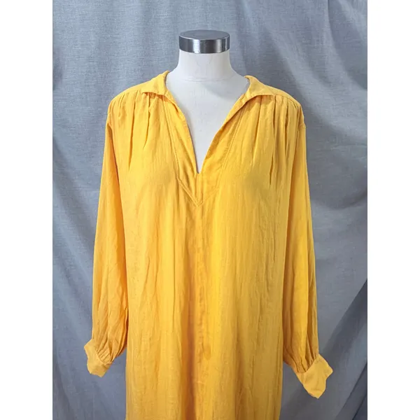 Frame Yellow Kumquat Ramie Double-Lined Long Sleeve V-Neck Kaftan Maxi Dress‎ M - Image 3