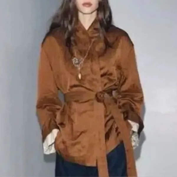 Zara Brown Belted Wrap Kimono Oversized Jacket(Size Small) - Image 2