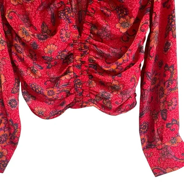 Free People Long Sleeve Floral V-Neck I Got You Printed Top Red Size Medium - Image 5