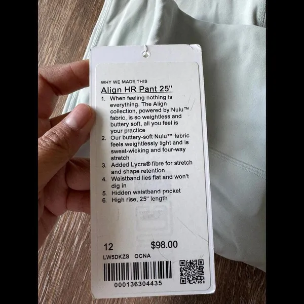 Lululemon NWT Size 12 Align HR 25” Ocean Ai Double Lined - Image 2