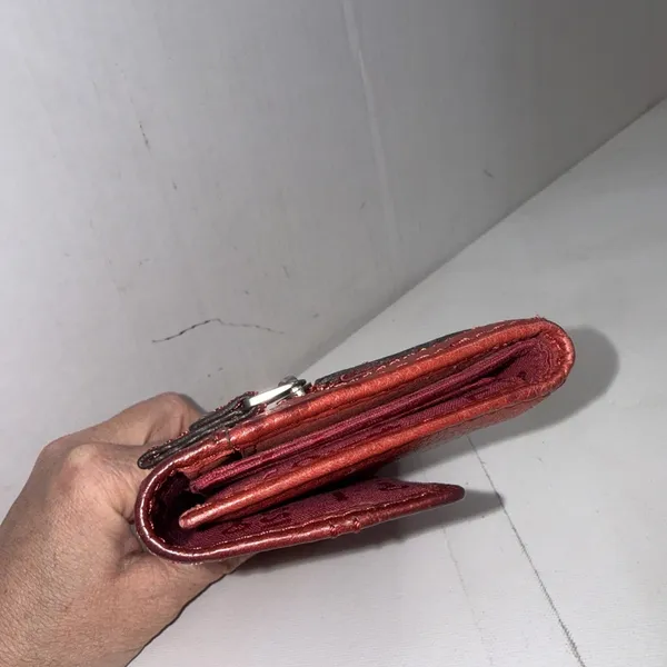Fossil Red Leather Wallet Long Live Vintage Cards Cash Coin Checkbook Zip & Snap - Image 16