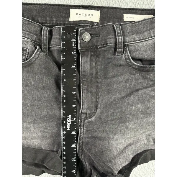 PacSun Denim Shorts Women 30 Black Shortie Faded Stretch Rolled Hem Boho Western - Image 5