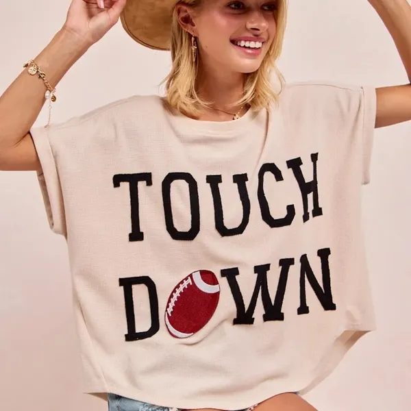 BiBi‎ Game Day Touchdown Letter Patches Waffle Short Top - Image 3