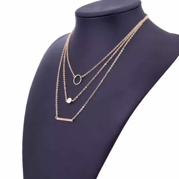 3 Piece Gold Layered Medallion, Long Bar, Hoop Choker Necklace - Geometric - Image 5