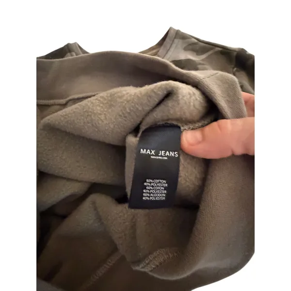 Max Jeans Camo Embroidered Sleeve Sweatshirt XS Green Gray Fleece Pullover - Image 7