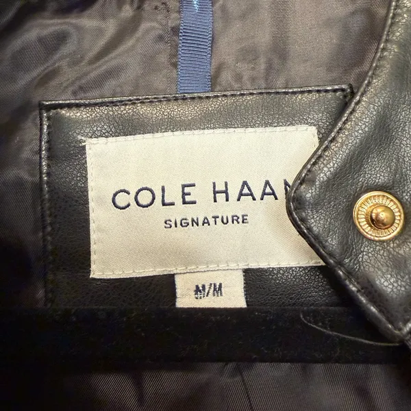 Cole Haan Signature Faux Leather Quilted Biker Jacket Black‎ Gold Size Medium - Image 4