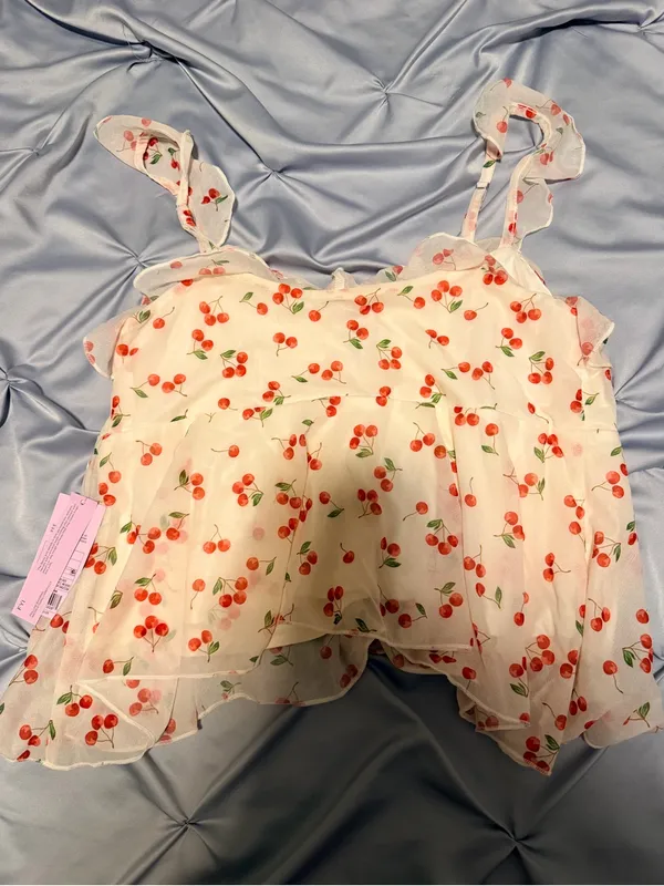 wild fable White Cherry-Print Tie-Front Tank Top - Image 3