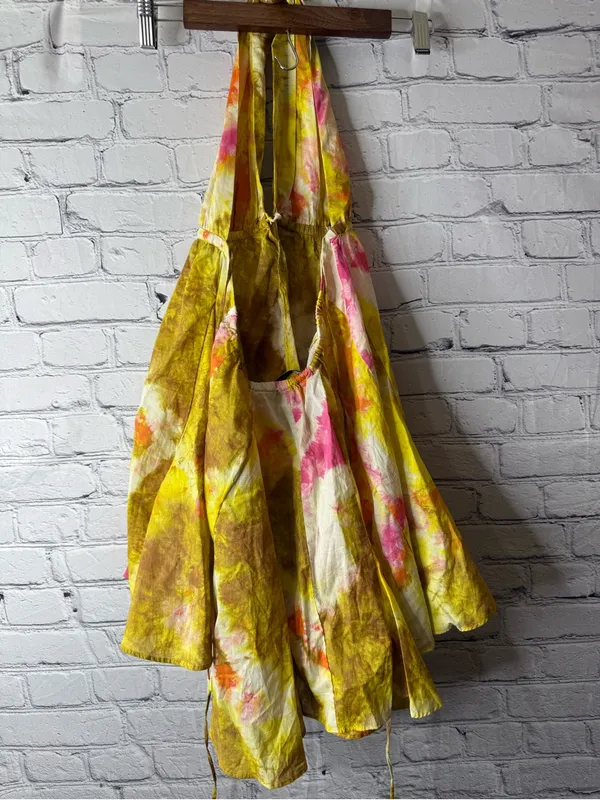 Zara Yellow & Pink Tie-Dye Flowy Halter Dress size small - Image 11