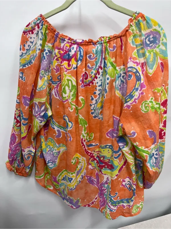 Lauren Ralph Lauren Orange Floral Paisley Peasant Blouse L 100%cotton - Image 10