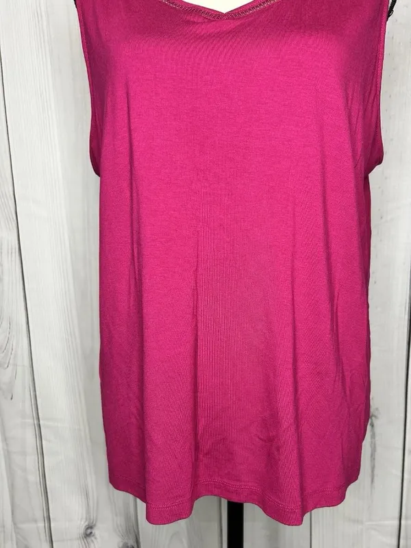 Chico's Sleeveless V-Neck Tank Top Size 3 XL Hot Pink Minimalist Capsule Rayon - Image 3