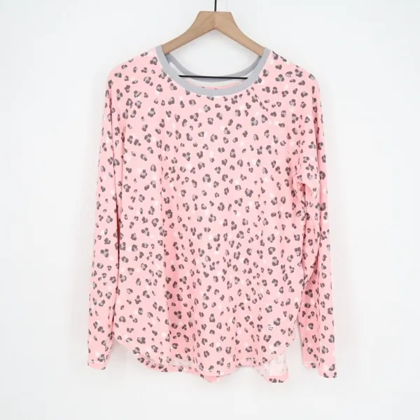 Cuddl Duds Sleepshirt Womens Large Light Pink Leopard Print Stretch Curved Hem - Image 2