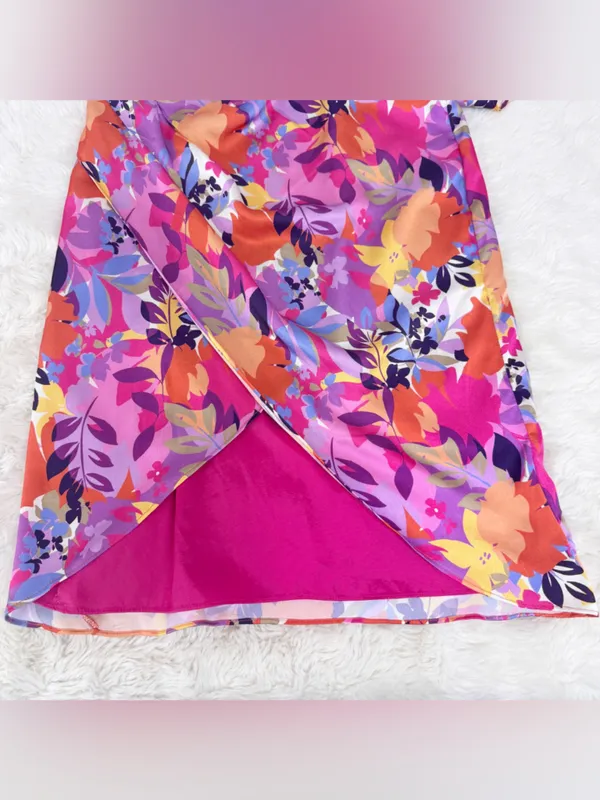 AIDAN‎ MATTOX One Shoulder Cocktail Dress Size 4 Pink Purple Floral Colorful - Image 7