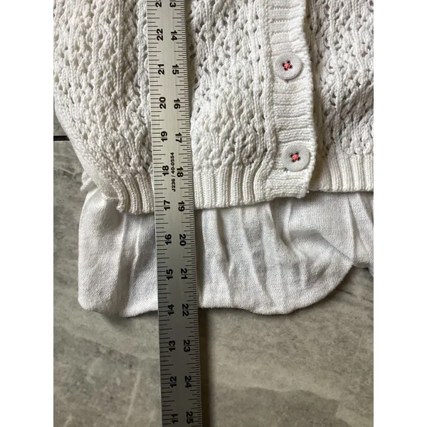 Knitted by Anthropologie White Open Knit Ruffle Hem Cardigan Sweater Tie Back M - Image 5
