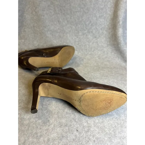 Vince Camuto Brown Leather Ankle Boots Womens Stiletto Heel Buckle Booties - Image 5
