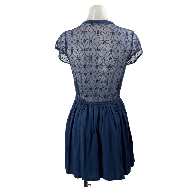 Abercrombie & Fitch Women's Blue Mesh Sheer Lace Fit & Flare Mini Dress Size S - Image 3