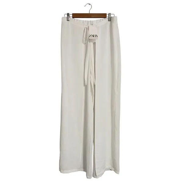 Zara White Wide Leg Wrap Split Front Tie Waist Pants 0264/159 XL‎ NEW - Image 3