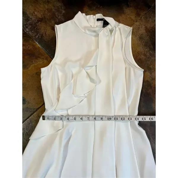 Jay Godfrey White Mia Mini Swing Sleeveless Tie Neck Ruffle Size 6 Dress - Image 9