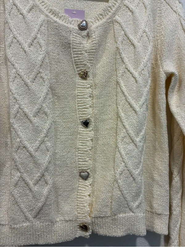 wild fable Cream Scalloped Cable-Knit Button Cardigan - Image 3