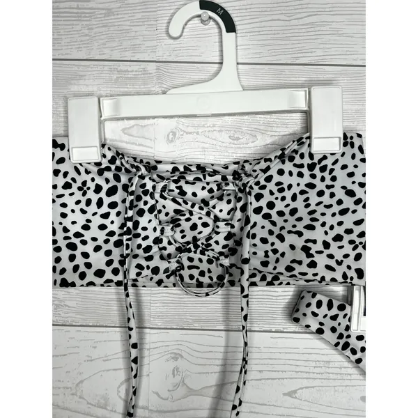 Zaful dalmation print bikini set Bandeau lace up top high cut bottom size 6 - Image 8