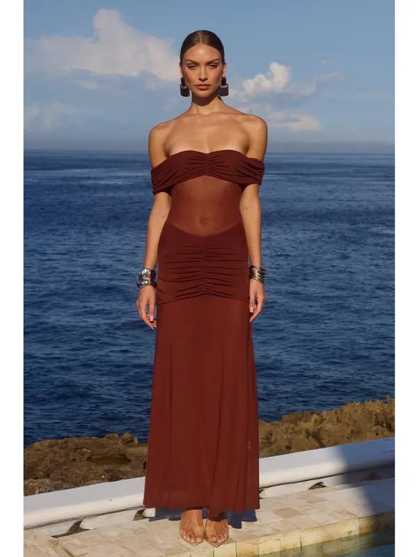 Runaway The Label Meila Maxi Dress in Espresso XSmall New Womens Jersey Mesh - Image 13